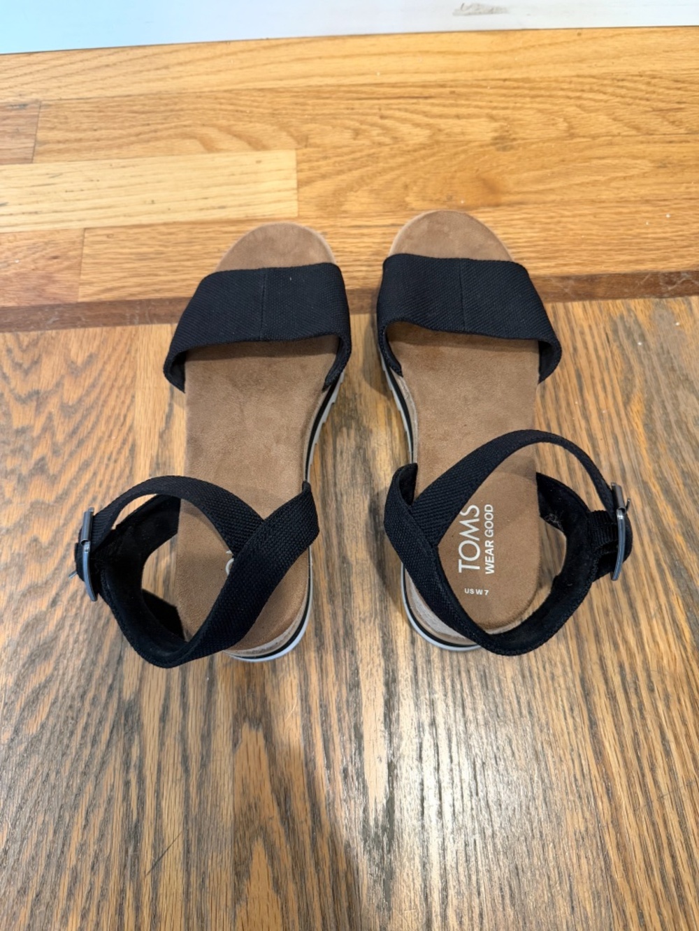 TOMS Diana Black Canvas Wedge Sandals Size 7